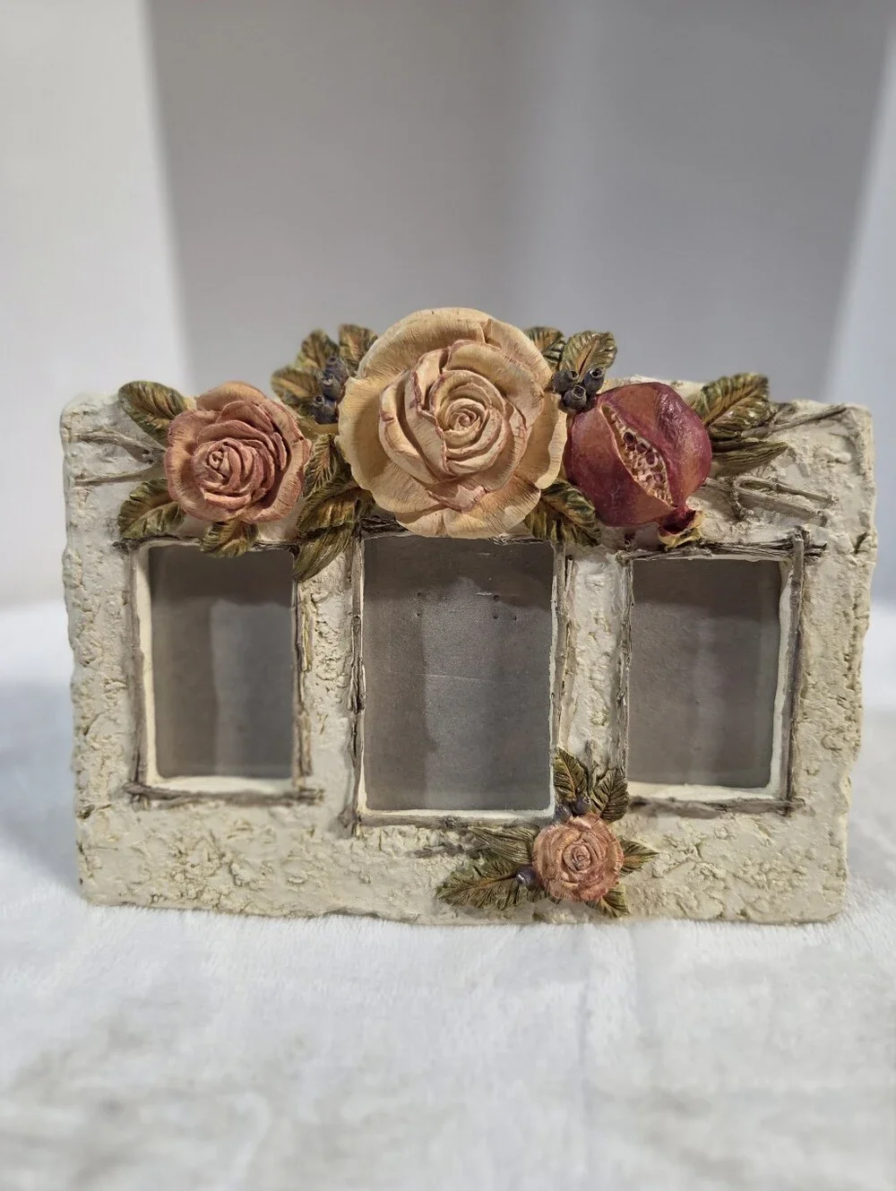 Floral Triple Photo Frame - Cream with Peach Accents